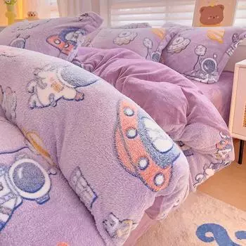 2024 Новое утолщенное снежное принтованное цельное одеяло с рисунком из мультфильма осень/зима теплое молочное одеяло 220x240 постельное белье большого размера Only 2 pillowcases