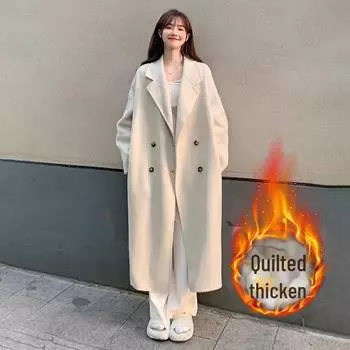 2024 Новое высококачественное шерстяное пальто абрикосового цвета в стиле Хепберн для женщин – корейская мода осень/зима S абрикосовый