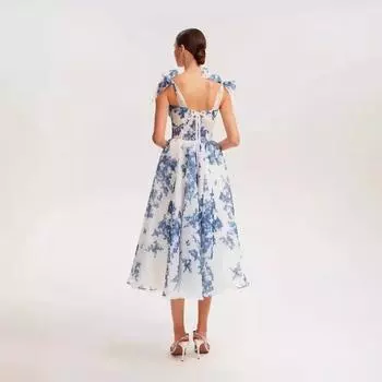 2024 Новое женское модное платье с открытыми плечами из пряжи Root Yarn Fairy Long Temperament Evening Dress Dress S синий