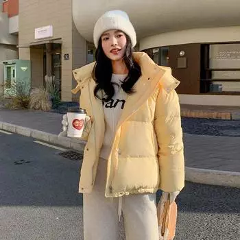 2024 Новое зимнее пальто Женское пуховое хлопковое пальто с капюшоном Утепленная короткая парка Пальто Толстое теплое пуховое пальто Верхняя одежда для женщин S