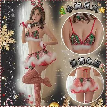 2024 Новогоднее красное сексуальное нижнее белье, униформа, соблазн, новогодний день, лось, плюшевый сексуальный цельный сетчатый комплект average size [80-65kg]