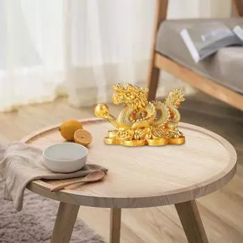 2024 Новогодняя скульптура дракона привлекает богатство, фигурка дракона, украшение, удача, благоприятная статуэтка дракона, украшение рабочего стола S темно-коричневого