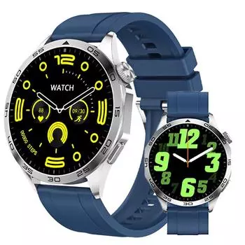 2024 Новые 4 Pro Смарт-часы для мужчин NFC GPS-трекер AMOLED 466*466 HD экран Heart Rate Bluetooth Call SmartWatch silicone+leather синий