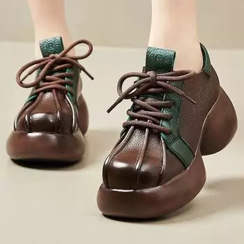 2024 Новые 7 см Натуральная Кожа Женские Лоферы Мэри Джейн Платформа Танкетка Плоские Ботильоны Ботильоны Ботильоны Осень Весна Удобная Обувь 35 чёрный