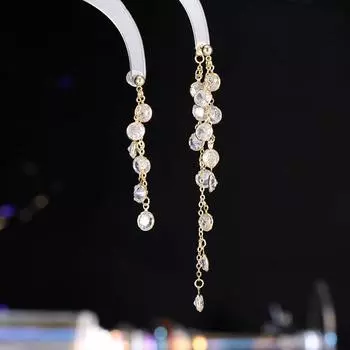 2024 Новые элегантные длинные серьги с кисточками из циркония, модные темпераментные серьги с кристаллами, серьги-иглы из серебра 925 пробы серебряный