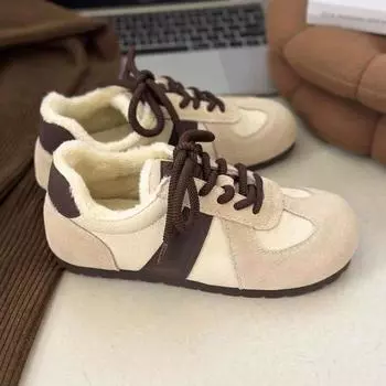 2024 новые бархатные немецкие кроссовки женские корейские версии на шнуровке на платформе спортивная и повседневная обувь универсальные туфли с круглым носком из хлопка женские 35