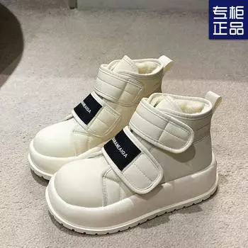 2024 новые бархатные зимние ботинки на толстой подошве женские зимние маленькие белые туфли теплые хлопковые туфли на толстой подошве туфли на липучках 35 чёрный