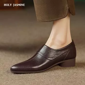 2024 Новые базовые туфли-лодочки для женщин из натуральной кожи, офисные туфли, женские туфли на высоком каблуке с мягким острым носком, повседневные туфли на каблуках, женские туфли-лодочки 34 чёрный