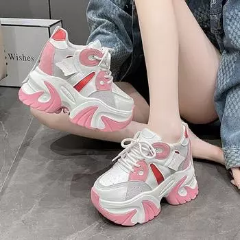 2024 новые белые массивные кроссовки женские весна-осень толстая подошва папины туфли женские модные кроссовки из искусственной кожи на платформе женские 34 синий