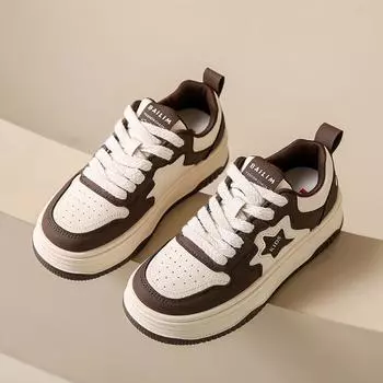 2024 новые белые туфли на толстой подошве, женская верхняя одежда, звезды, универсальная нескользящая модная женская обувь, популярная повседневная обувь для доски Tide 35 чёрный