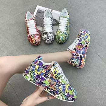 2024 Новые белые туфли, женская пара, повседневная спортивная обувь с толстой подошвой и росписью 41 белый