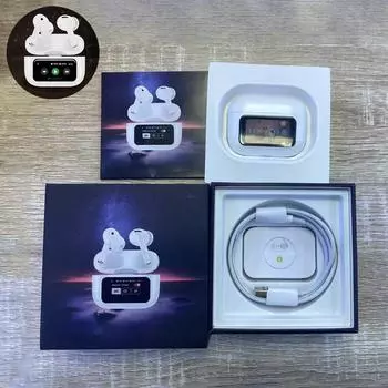 2024 Новые беспроводные наушники с активным шумоподавлением Bluetooth 5.3, всплывающие спортивные наушники-вкладыши, многоязычная гарнитура с цифровым дисплеем и управлением белый