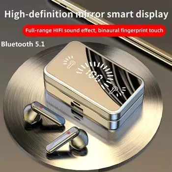 2024 Новые беспроводные наушники TWS Bluetooth 5.1, стереонаушники для спорта, водонепроницаемые, IPX7, 3500 мАч, чехол для зарядки, зеркальные наушники с микрофоном чёрный