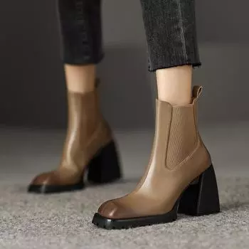 2024 Новые Ботильоны из натуральной кожи для женщин. Обувь. Ботинки на высоком каблуке. Модная обувь на осень-зиму. Ботильоны для женщин. 34 чёрный
