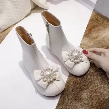 2024 Новые Ботинки Для Девочек Бантик С Цветами Шикарные Детские Модные Короткие Ботинки Принцессы Для Вечеринок Свадеб Шоу Прямая Поставка Простые 25 чёрный