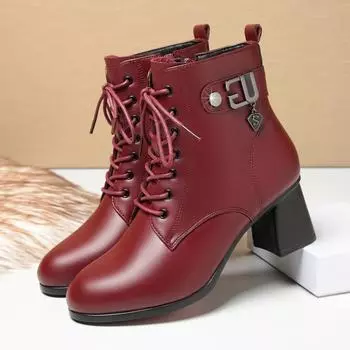 2024 новые ботинки Martin на среднем каблуке женские зимние бархатные кожаные мягкие кожаные короткие ботинки mothershoes 35