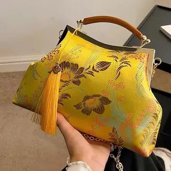 2024 Новые Брендовые Женские Сумки На Плечо С Цепочкой Цветы Кисточки Сумки Через Плечо Бежевые Золотые Розовые Сумки И Кошельки Ретро Замок Ракушка Клип золотой