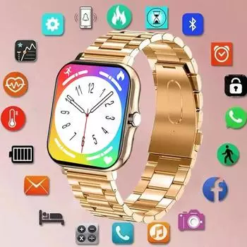 2024 Новые часы для женщин, золотые умные часы для мужчин, водонепроницаемые, Bluetooth, беспроводной вызов, бесконечный экран, умный браслет, сделай сам, ремешки для часов silicone чёрный