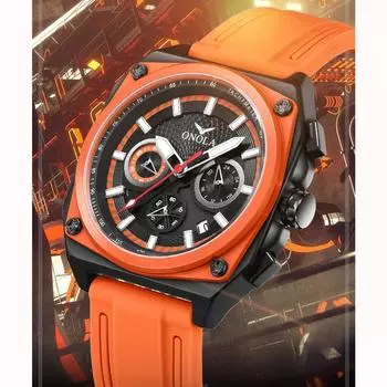 2024 Новые часы с квадратным циферблатом для мужчин, модные деловые водонепроницаемые спортивные часы с хронографом, светящиеся кварцевые наручные часы для отдыха оранжевый