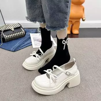 2024 Новые черные лакированные туфли Мэри Джейн женские туфли на среднем каблуке с круглым носком в японском стиле Лолита женские туфли-лодочки Zapatos De Mujer 35 чёрный