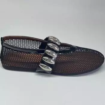 2024 Новые черные женские балетки сетчатые мокасины женские туфли Мэри Джейн на плоской подошве с эластичной резинкой эспадрильи летние сандалии 36 чёрный