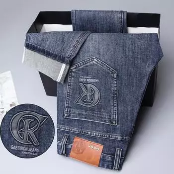 2024 Новые четырехсезонные осенне-зимние высококачественные легкие роскошные эластичные джинсы для мужчин, модные брендовые длинные брюки 29 синий