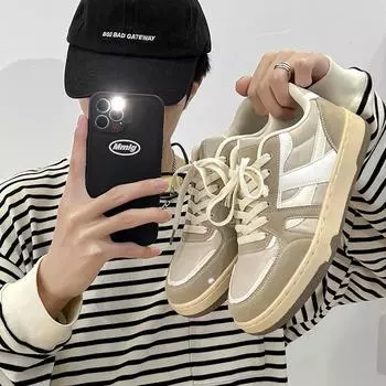 2024 новые четырехсезонные универсальные кроссовки для серфинга, низкие мужские туфли на шнуровке, с круглым носком, на платформе, мужская корейская версия модной повседневной обуви 39 бежевый