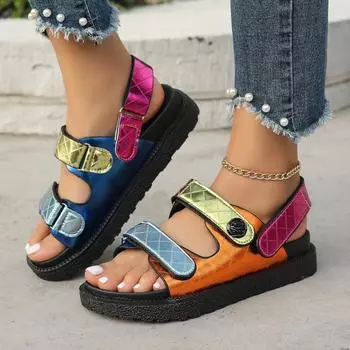 2024 новые цветные пляжные сандалии на толстой подошве женские туфли большого размера красочные пляжные липучки Xiaoxiangfeng 35 жёлтый