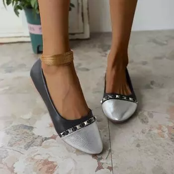 2024 Новые цветные туфли с острым носком на плоской подошве для весны и осени, универсальные и удобные женские туфли без застежек 35 чёрный