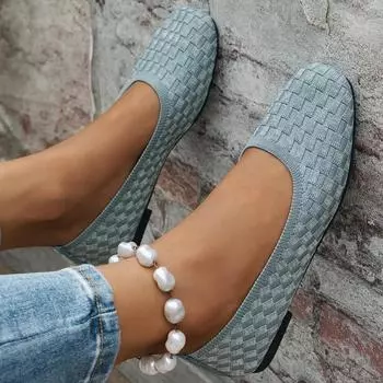 2024 Новые цветные женские плетеные туфли на плоской подошве с квадратным носком, роскошные дизайнерские балетки без застежек, повседневная обувь для активного отдыха Zapatos 36 бежевый