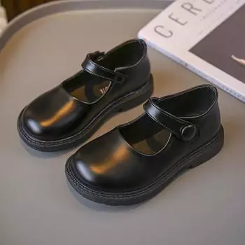 2024 Новые детские кожаные туфли для девочек Черные детские мокасины для мальчиков с застежкой на липучке и круглым носком в корейском стиле в британском стиле Школьная обувь 21 коричневый