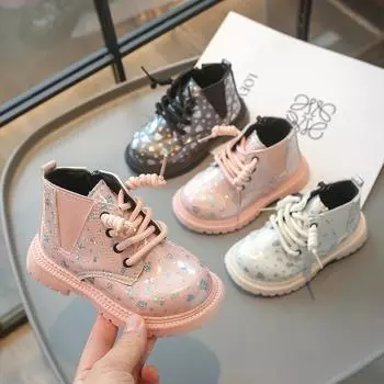 2024 Новые детские осенние ботинки для девочек, повседневные ботильоны на платформе, модные детские кожаные ботинки принцессы, глянцевая мягкая молния сбоку 21 бежевый