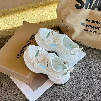 2024 Новые детские сандалии с толстой подошвой, нескользящие, летняя обувь для девочек, сетчатые вырезы, универсальные детские повседневные спортивные сандалии для мальчиков 24 бежевый