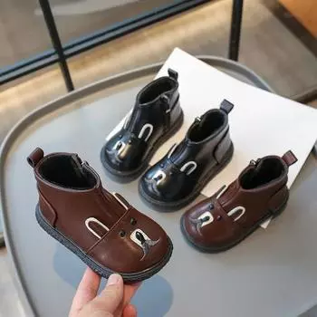 2024 Новые детские зимние ботинки, милые ботильоны для девочек с героями мультфильмов, детские повседневные хлопковые ботинки для мальчиков, модные, теплые, универсальные 21 чёрный