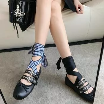 2024 Новые дизайнерские женские туфли на плоской подошве, модные балетки с неглубокой выемкой, женские повседневные мягкие балетки для отдыха на открытом воздухе, лоферы Size 35(foot 22.5cm) чёрный