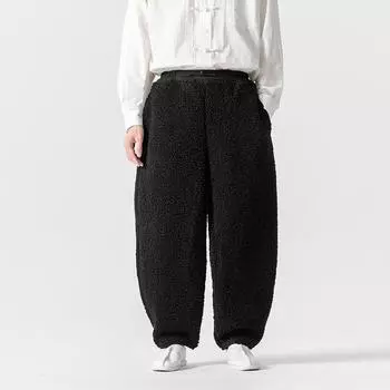 2024 Новые двухсторонние флисовые брюки, мужская верхняя одежда, леггинсы, плюшевые утолщенные, новые флисовые зимние теплые спортивные брюки для мужчин 4XL чёрный