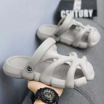 2024 Новые дышащие туфли с полыми отверстиями Летние пляжные тапочки для отдыха на открытом воздухе Нескользящие сандалии Модные мягкие облачные шлепанцы Повседневная мужская обувь 39 серый