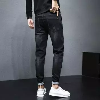 2024 Новые джинсы для мужчин на осень и зиму, облегающие, эластичные, повседневные, универсальные брюки для мужчин 28 чёрный