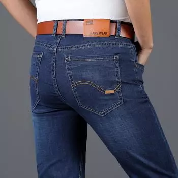 2024 Новые джинсы Four Seasons Wearable для мужчин, простые и универсальные, деловые, прямые, эластичные, длинные брюки из денима 28