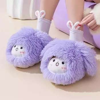 2024 Новые фиолетовые пушистые домашние тапочки женские милые меховые мюли женские плюшевые шлепанцы обувь домашние мохнатые хип-хоп готические тапочки женские 36-37