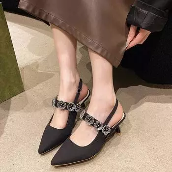 2024 Новые французские туфли Мэри Джейн на толстом каблуке весна-осень женские маленькие кожаные туфли с острым носком серебристые одинарные туфли 35 бежевый