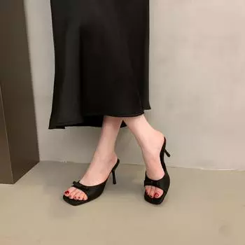 2024 новые французские туфли с открытым носком для женщин на лето, модный темперамент с юбкой, удобные босоножки на высоком каблуке-шпильке 35 белый