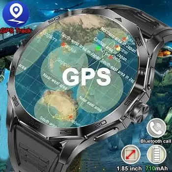 2024 Новые GPS-трекерные умные часы для мужчин с Bluetooth-звонком, спортивный браслет, фитнес-часы с полным сенсорным экраном, умные часы для мужчин silicon чёрный