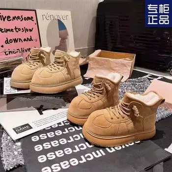 2024 новые хлопковые ботинки с большим носком, бархатные зимние ботинки на платформе, женские термоботинки, зимняя женская обувь, зимняя обувь из хлопка 35 верблюд