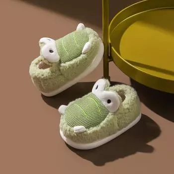 2024 Новые хлопковые тапочки для девочек, осень и зима, домашние плюшевые крокодиловые милые детские мальчиковые универсальные теплые хлопковые туфли в японском стиле 140 оранжевый