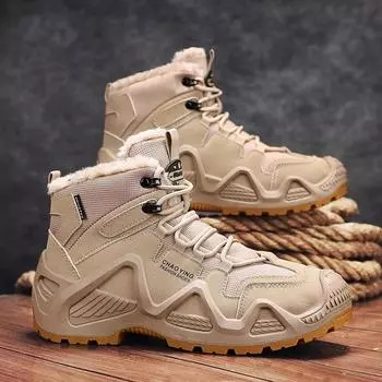 2024 Новые хлопковые зимние мужские походные ботинки, нескользящие мужские рабочие ботинки, уличные мужские высокие теплые походные ботинки размера плюс 39-46 39 хаки