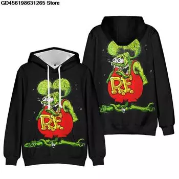 2024 Новые худи Rat Fink Толстовка Мужские/женские пуловеры Детские топы Kawaii Одежда Повседневная толстовка с капюшоном в стиле аниме Уличная одежда Пуловеры S