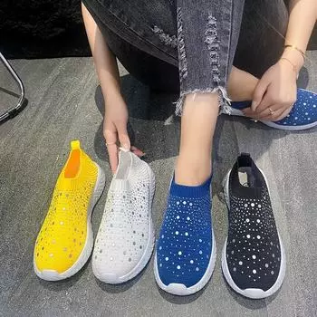 2024 Новые импортные кроссовки для отдыха, дышащие, с бриллиантами, для бега в воде, с крупной сеткой, модная спортивная и досуговая обувь 36 жёлтый