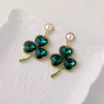 2024 новые индивидуальные серьги в форме клевера с кристаллами и стразами для женщин, романтические украшения на день Святого Валентина, подарки на день рождения зелёный