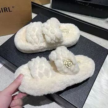 2024 новые интернет-знаменитости фея пушистые тапочки женщины носят толстую подошву нескользящие удобные осенне-зимние домашние универсальные пожилые ощущения 35 чёрный